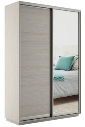 Шкаф 2-дверный Экспресс (ДСП/Зеркало) 1600х600х2200, шимо светлый в Шадринске - изображение