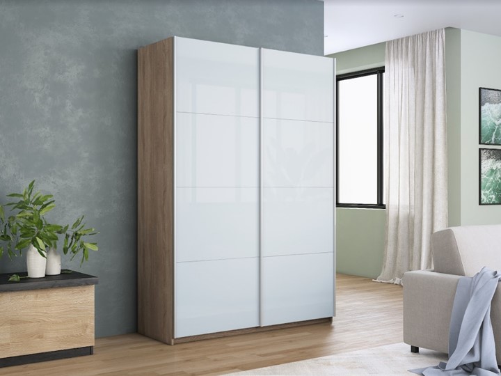 Шкаф 2-х створчатый Прайм (Белое стекло/Белое стекло) 1400x570x2300, дуб сонома в Кургане - изображение 4