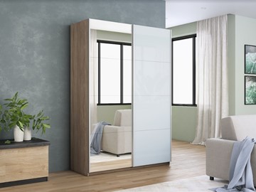 Шкаф двухдверный Прайм (Зеркало/Белое стекло) 1400x570x2300, дуб сонома в Кургане - предосмотр 6