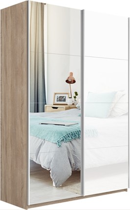 Шкаф двухдверный Прайм (Зеркало/Белое стекло) 1400x570x2300, дуб сонома в Кургане - изображение
