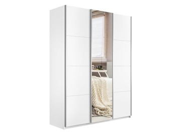 Шкаф 3-дверный Широкий Прайм (2 ДСП / Зеркало) 2400x570x2300, Белый снег в Шадринске
