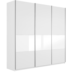 Шкаф 3-х створчатый Широкий Прайм (ДСП / Белое стекло) 2400x570x2300, Белый снег в Шадринске