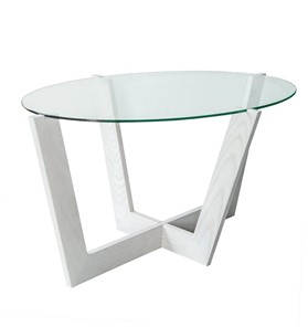 Овальный столик Оникс-6, Выбеленный дуб/Прозрачное стекло в Кургане