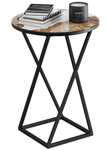 Круглый столик ДП 1-03-05 исп. 2 (Черный, Стекло с рисунком Слэб белый) в Кургане