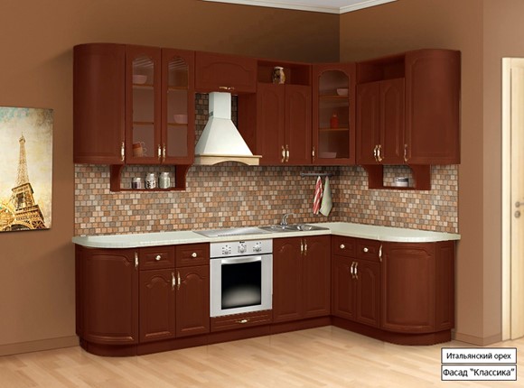 Модульная кухня Классика 2700х1500, цвет Итальянский орех в Кургане - изображение