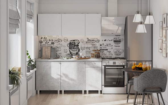 Кухонный гарнитур КГ-1 1600, белый/белый/цемент светлый/антарес в Шадринске - изображение