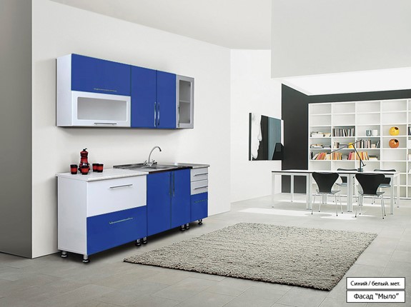 Кухонный гарнитур Мыло 224 2000х718, цвет Синий/Белый металлик в Шадринске - изображение