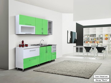 Модульная кухня Мыло 224 2000х718, цвет Салат/Белый металлик в Кургане - предосмотр
