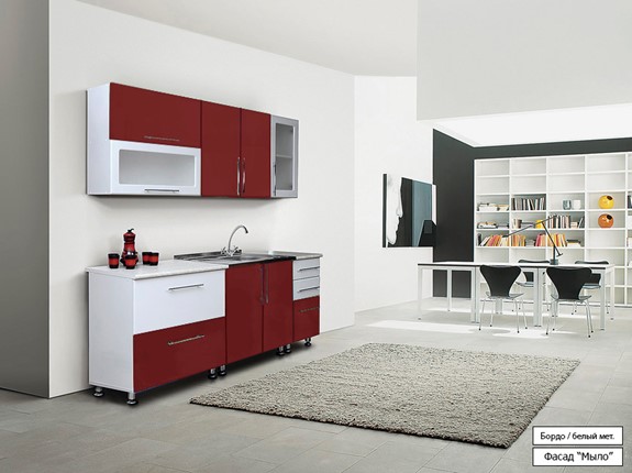 Кухня Мыло 224 2000х718, цвет Бордо/Белый металлик в Шадринске - изображение