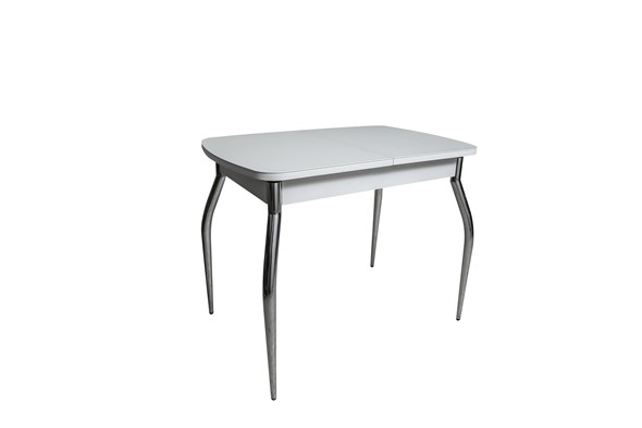 Кухонный раздвижной стол ПГ-02СТ белое/белое/хром фигурные в Шадринске - изображение
