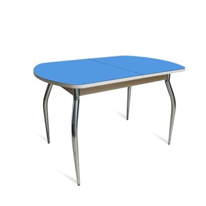 Кухонный стол раздвижной ПГ-01 СТ2, дуб молочный/синие стекло/35 хром гнутые металл в Шадринске - предосмотр 1