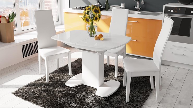 Раздвижной стол Портофино (СМ(ТД)-105.01.11(1)), цвет  Белый глянец/Стекло белое в Шадринске - изображение 1