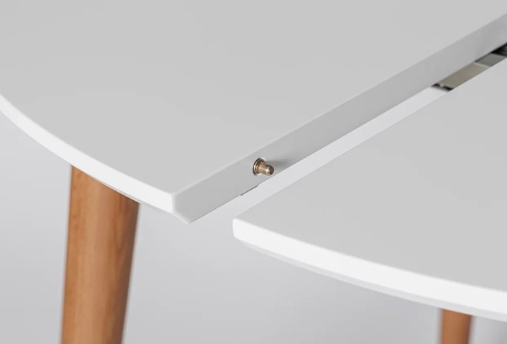 Кухонный раздвижной круглый стол Белая Эмаль д. 90 см МДФ ножки светлый орех в Кургане - изображение 4