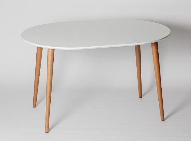 Кухонный раздвижной круглый стол Белая Эмаль д. 90 см МДФ ножки светлый орех в Кургане - изображение 9