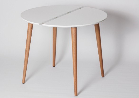 Кухонный раздвижной круглый стол Белая Эмаль д. 90 см МДФ ножки светлый орех в Кургане - изображение 1