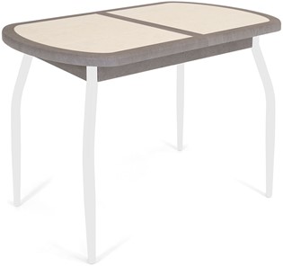 Кухонный раскладной стол Будапешт-1 ПЛ (ноги белые, плитка бежевая/серый камень) в Кургане