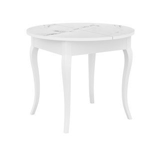Кухонный раскладной стол Dikline MR100 Белый/стекло белое мрамор сатин/ножки MC белые в Шадринске