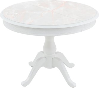 Кухонный стол раскладной Фабрицио-1 Glass, Круг 1000, фотопечать (Мрамор 7) в Кургане - предосмотр