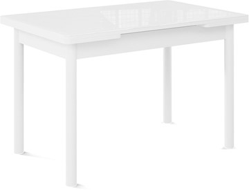 Кухонный раскладной стол Милан-1 EVO, ноги металлические белые, стекло белое/серый в Кургане