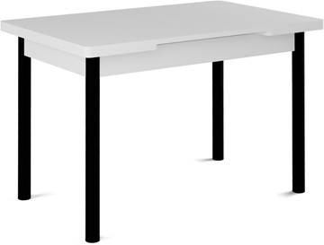 Кухонный раскладной стол Милан-1 EVO, ноги металлические черные, белый цемент в Шадринске