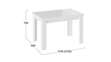 Кухонный стол раздвижной Норман тип 1, цвет Белый/Стекло белый глянец в Шадринске - предосмотр 2