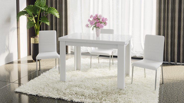 Кухонный стол раздвижной Норман тип 1, цвет Белый/Стекло белый глянец в Шадринске - изображение 4
