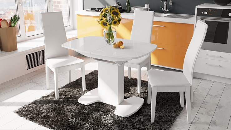 Кухонный раздвижной стол Портофино (СМ(ТД)-105.02.11(1)), цвет Белый глянец/Стекло белое в Шадринске - изображение 2