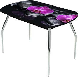 Раздвижной стол Ривьера исп.1 ноги метал. крашеные №24 Фотопечать (Цветы №14) в Кургане