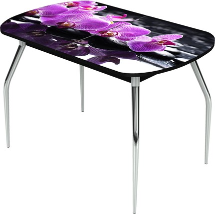 Кухонный раздвижной стол Ривьера исп.1 ноги метал. крашеные №24 Фотопечать (Цветы №30) в Кургане - изображение