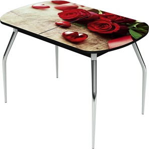 Кухонный раскладной стол Ривьера исп.1 ноги метал. крашеные №24 Фотопечать (Цветы №33) в Кургане