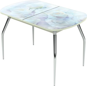 Кухонный раздвижной стол Ривьера исп.1 ноги метал. крашеные №24 Фотопечать (Цветы №36) в Кургане