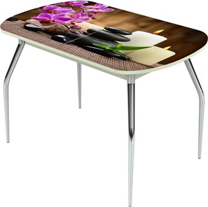 Кухонный стол раздвижной Ривьера исп.2 ноги метал. крашеные №24 Фотопечать (Цветы №18) в Кургане