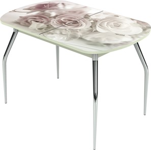 Кухонный стол раскладной Ривьера исп.2 ноги метал. крашеные №24 Фотопечать (Цветы №41) в Кургане