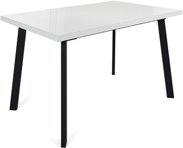 Кухонный стол раздвижной Сальвадор-1G (ноги черные, стекло cristal/белый цемент) в Кургане