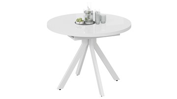 Кухонный стол раскладной Стокгольм Тип 1 (Белый муар/Стекло глянцевое белое) в Кургане