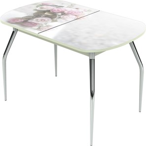 Обеденный раздвижной стол Ривьера исп.1 ноги хром №5 Фотопечать (Цветы №47) в Кургане