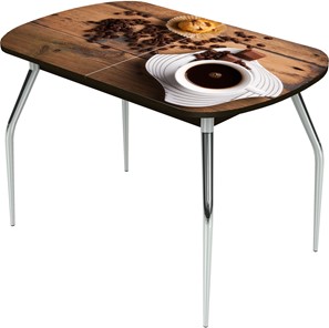 Кухонный раздвижной стол Ривьера исп.1 ноги хром №5 Фотопечать (Кофе №14) в Кургане