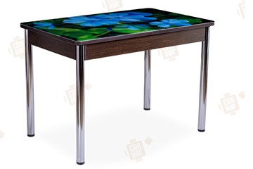 Кухонный стол раскладной Айсберг-01 СТФ, венге/фотопечать фиалка/ноги хром прямые в Шадринске
