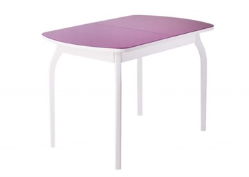 Кухонный раздвижной стол ПГ-мини, матовое фиолетовое стекло, ноги гнутые массив белый в Шадринске