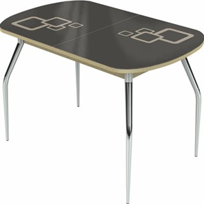 Обеденный раздвижной стол Ривьера исп.1 хром №5, Рисунок квадро (стекло коричневое/молочный/венге) в Кургане