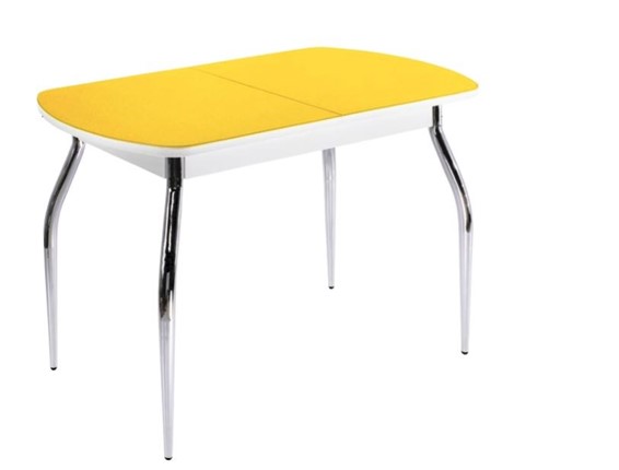 Обеденный стол ПГ-06 СТ2, белое/желтое стекло/35 хром гнутые металл в Шадринске - изображение