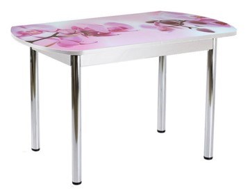 Кухонный раздвижной стол ПГ-01СТФ белое/орхидея/39 прямые трубы хром в Кургане