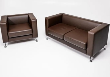 Комплект мебели Альбиони коричневый кожзам  диван 2Д + кресло в Кургане