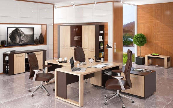 Кабинет руководителя ALTO с брифинг-приставкой, с низким и высокими шкафами в Шадринске - изображение
