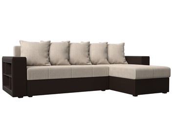 Угловой диван с оттоманкой Дубай Лайт, Бежевый/Коричневый (рогожка/экокожа) в Кургане