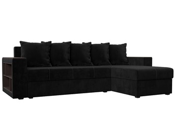Угловой диван с оттоманкой Дубай Лайт, Черный (велюр) в Шадринске