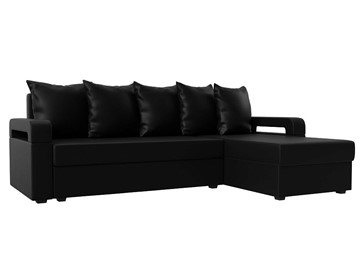 Угловой диван с оттоманкой Гермес Лайт, Черный (экокожа) в Шадринске