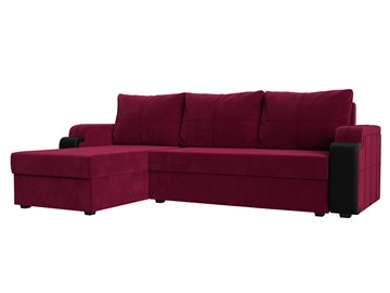 Угловой диван с оттоманкой Николь лайт, Бордовый/Черный (микровельвет/экокожа) в Кургане