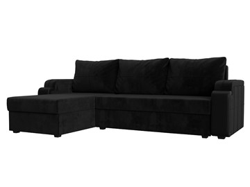 Угловой диван с оттоманкой Николь лайт, Черный/Черный (велюр/экокожа) в Кургане