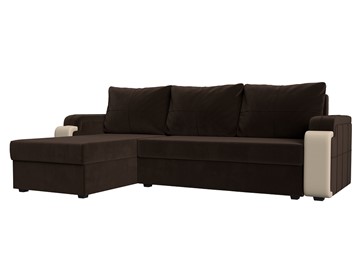 Угловой диван с оттоманкой Николь лайт, Коричневый/Бежевый (микровельвет/экокожа) в Кургане